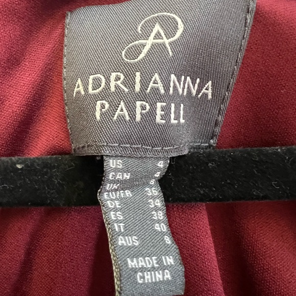 Adrianna Papell Feminine Burgundy Polka Dot Ruffle Wrap Dress 3/4 Sleeve Size 4 - Picture 3 of 5